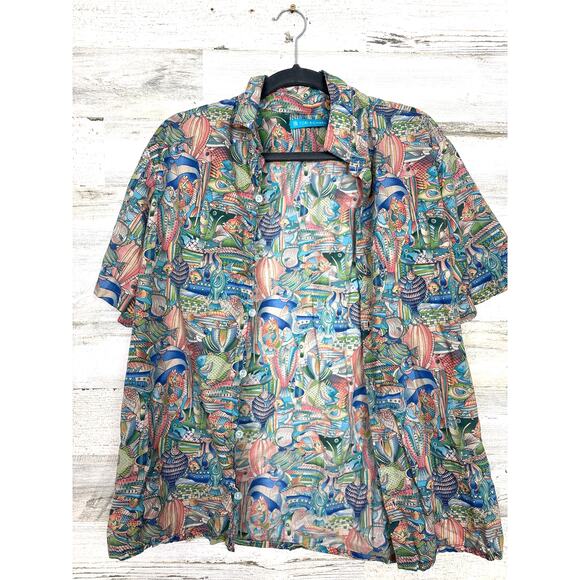 Tori Richard Men’s Medium Fish Print Hawaiian Button-Up Cotton Dress Shirt - Picture 3 of 4